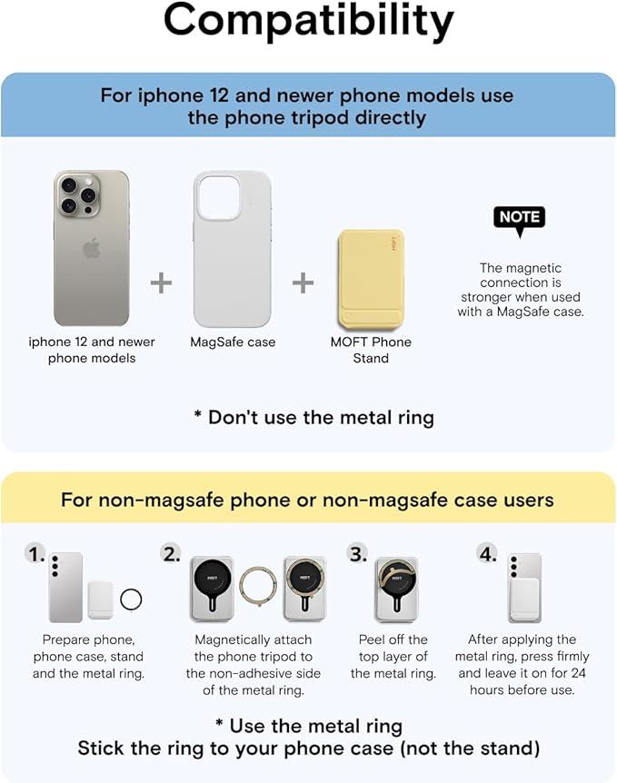 MOFT Phone Tripod Stand Selfie Stick for iPhone, Multi-Angles iPhone Stand, Lightweight & Portable Phone Holder, Strong Magnets, MOVAS Vegan Leather, Travel Essentials, Panna Cotta (Without Card Slot)