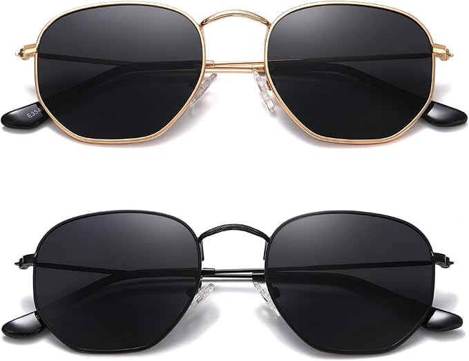 MEETSUN Polarized Hexagon Sunglasses for Women Men Polygon Square Sun Glasses UV400 Protection Metal Frame