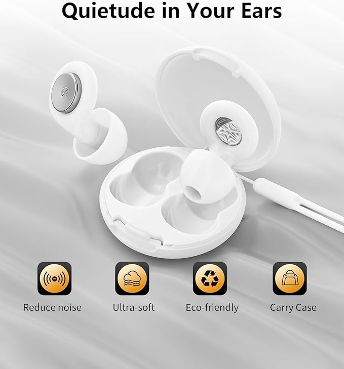 Sleep Noise-Canceling Earplugs 50dB Noise Reduction 4 Ear Tip Sizes Reusable Noise-Canceling Earplugs Silicone Hearing Protection Gear Ideal for Work and Travel (White)