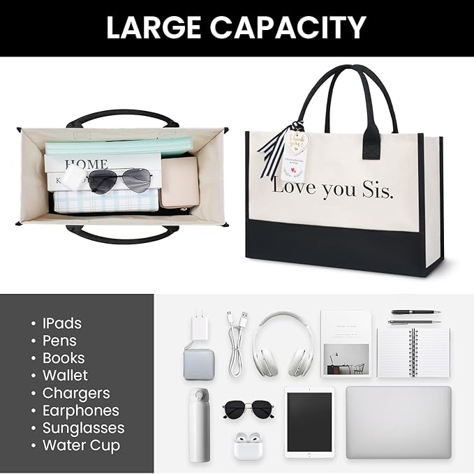 BAGAIL Initial Tote Bag, Personalized Birthday Gifts for Women, Teacher, Friends, Mom, Wedding, Monogrammed Beach Bag