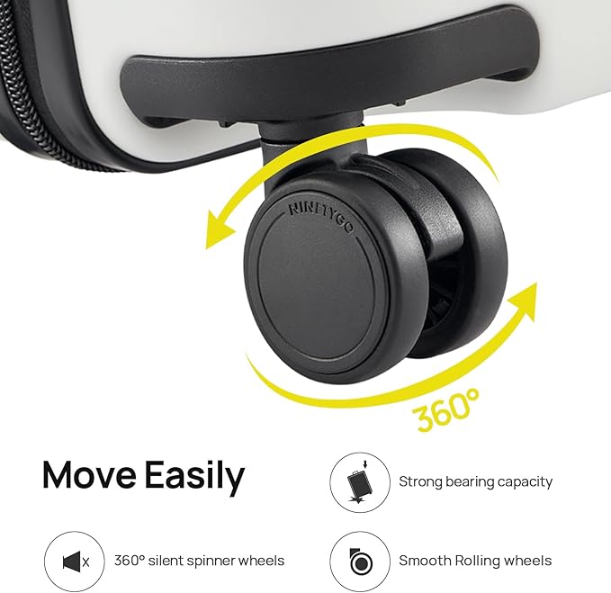 NINETYGO Carry On Luggage 22x14x9 Airline Approved, 20 Inch Luggage with Smooth Spinner Wheels, Lightweight, Hard Shell PC Suitcase Carry-On, Travel Luggage, TSA Approved (Lily White, Rhine Basic)