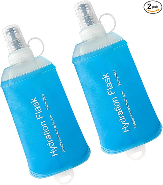 WILDREEDS 250ml Soft Flask, TPU Collapsible Soft Water Bottle for Hydration Pack, Running Vest, Folding Water Bottle for Hiking Cycling Climbing-2Pcs, Blue
