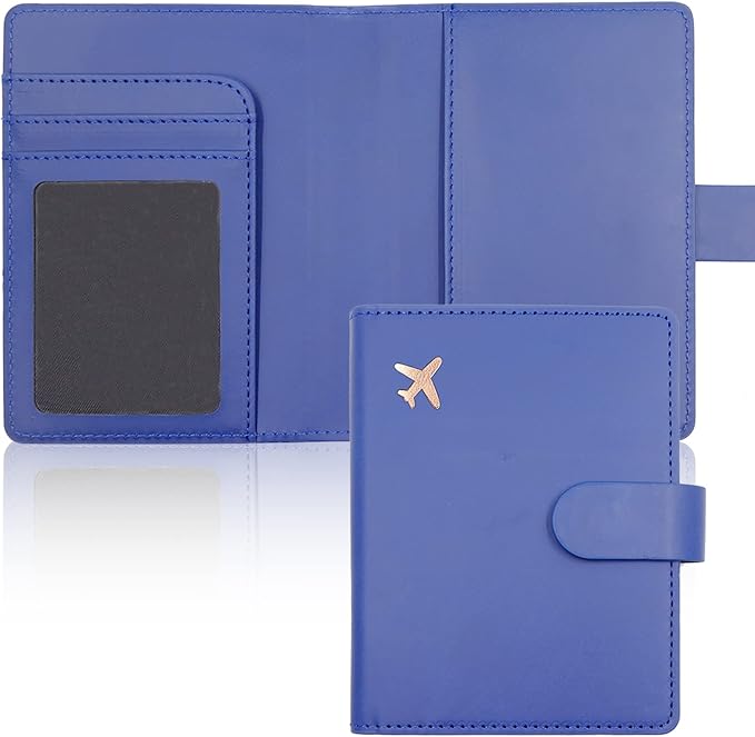 Deziliao Passport Wallet, Blue, Unisex, Faux Leather, Waterproof, Rfid Blocking, Slim, Lightweight, 20 Inch