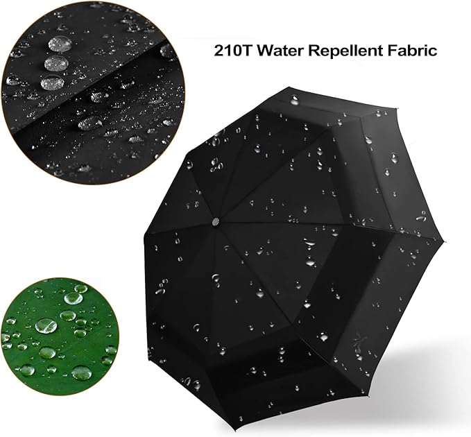 Lejorain Large Folding Golf Umbrella - Compact Mens Umbrellas Travel Rain and Windproof 54inch Collapsible Automatic Open Close Umbrella 210T Teflon Vented Double Canopy