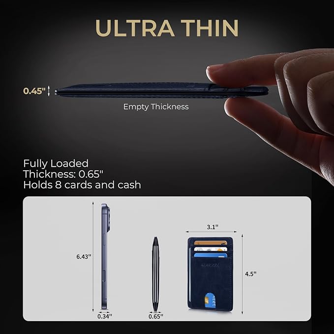 RUNBOX Slim ID Cases Minimalist Front Pocket RFID Blocking Leather Wallets for Men and Women Card Holder Wallets Gifts for men