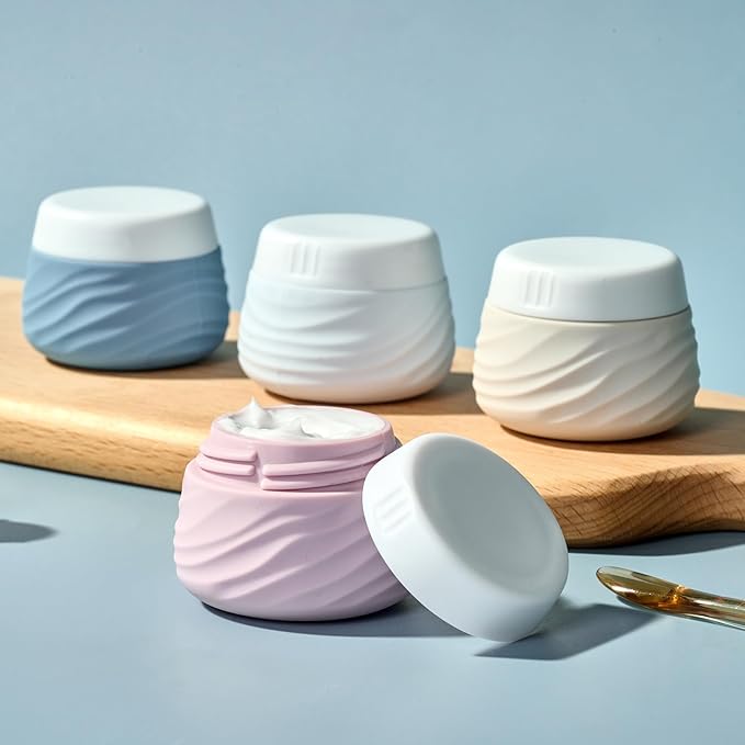 Travel Containers for Toiletries, Silicone Jar with Lid Eternal Moment, TSA Approved Travel Size Bottles with Clear Bag, Leak-proof Traveling Accessories Cosmetic for Lotion Face Body Cream (4 Pack)