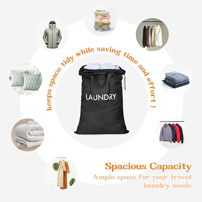 MissBoy Heavy Duty Nylon Laundry Bag,Washable & Splash-Resistant Dirty Clothes Storage Bag with Drawstring & Handles丨Lightweight, Foldable & Space-Saving for College Dorm,Vacations&Trips, 80L