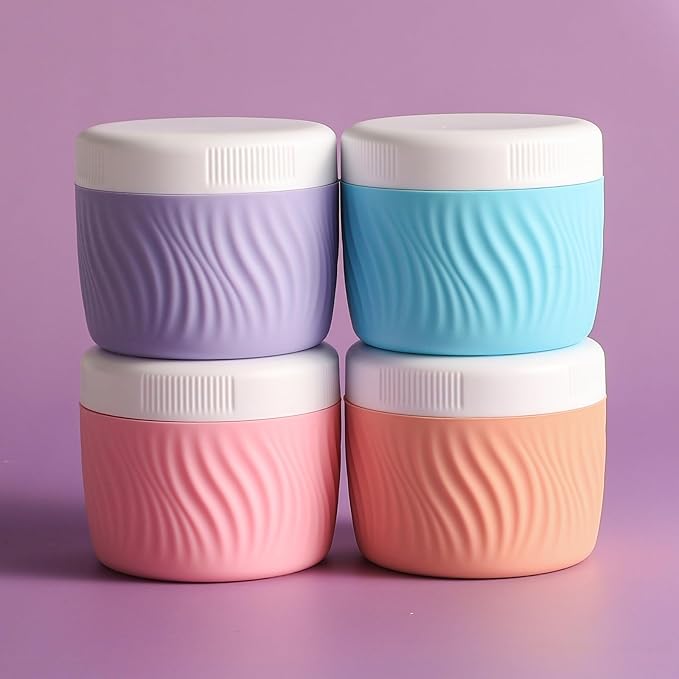 Travel Containers for Toiletries, Silicone Cream Jars BPA-Free, TSA Approved 3oz Travel Size Containers, Leak-proof Portable Size Silicone Jars with Lid for Face Hand Body Cream (4 Pack)