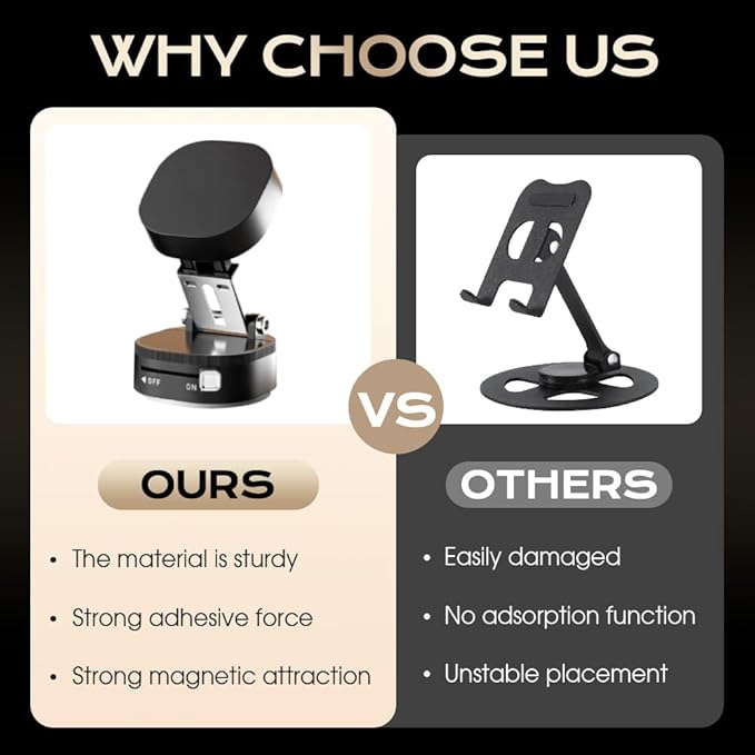 Vacuum Magnetic Suction Phone Holder, 2026 New Vacuum Magnetic Phone Holder, Adjustable Suction Phone Mount, Portable Universal Collapsible Magnetic Phone Stand Car Mount for Smartphones (Black)