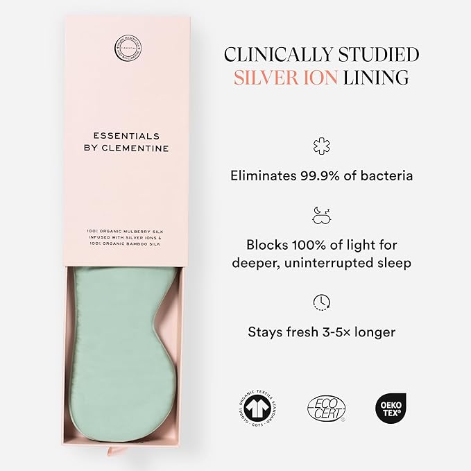 Clementine Sleepwear Essentials Organic Match Point Green Sleep Mask | Oversized Contoured Eye Mask with Bamboo and Silver Ion Silk for Sensitive Skin and Restful Sleep