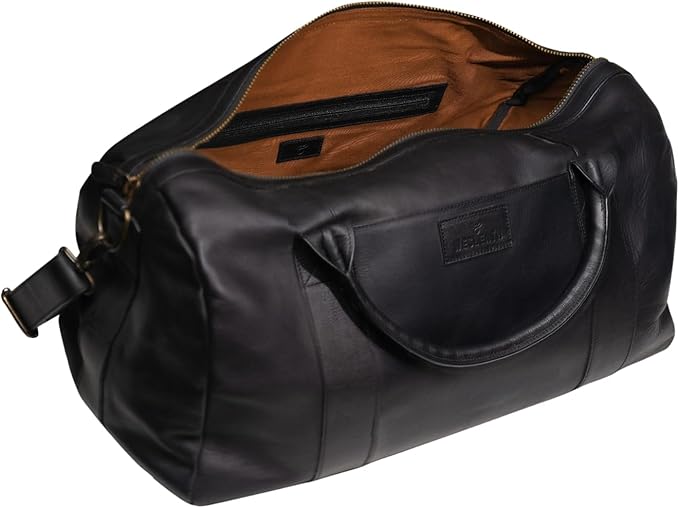 Full Grain Leather Duffle Bag – 25L Travel, Gym & Carry-On Weekender for Men | Handcrafted Overnight Bag with Brass Hardware, Black Style