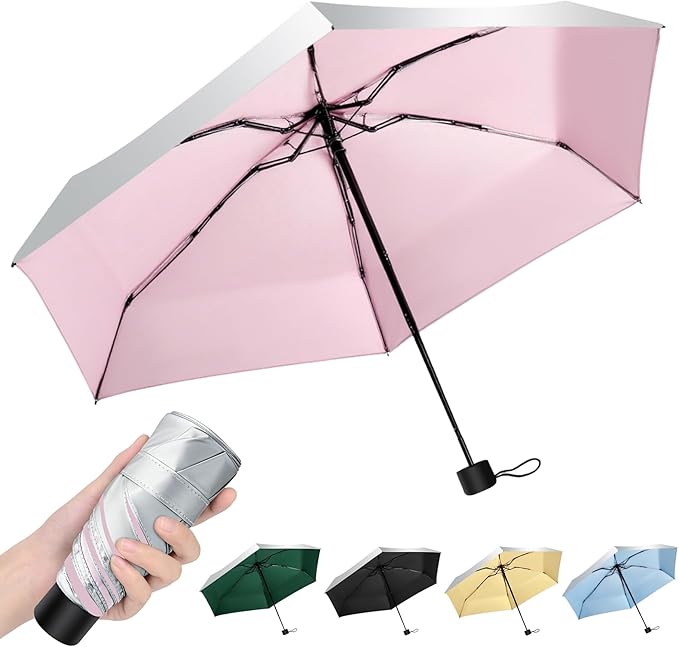 Travel Mini UV Umbrella for Purse Handbag Backpack in Small Size Sun & Rain Protection Compact Lightweight Tiny Pocket Umbrella for Kids Women Men