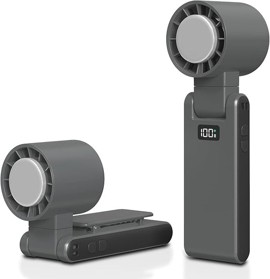 OTPEIR Portable Handheld Turbo Fan with Cooling Tech, Digital Display, 100-Speed Control, Rechargeable 4-in-1 Personal Fan for Travel, Outdoor, Office (Grey)