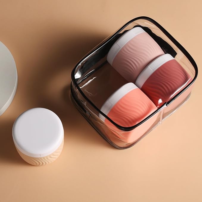 Travel Containers for Toiletries, Silicone Cream Jars BPA-Free, TSA Approved 3oz Travel Size Containers, Leak-proof Portable Size Silicone Jars with Lid for Face Hand Body Cream (4 Pack)