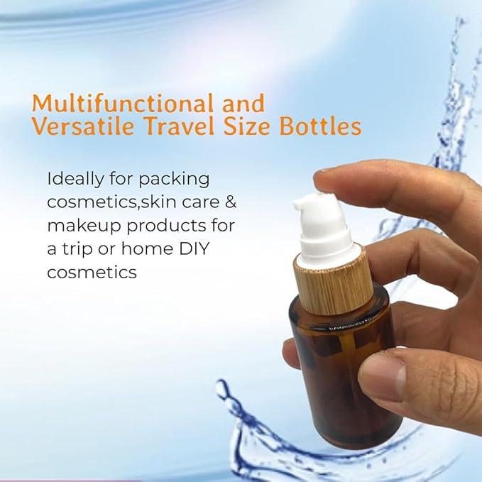 Empty Cosmetic Glass Lotion Bottles 1 oz/30ml 4 PACK with Pump Refillable Dispenser for Emulsion,Moisturizer Cream Liquids,Essential Oil Skin Care Travel Containers(Brown Clear)