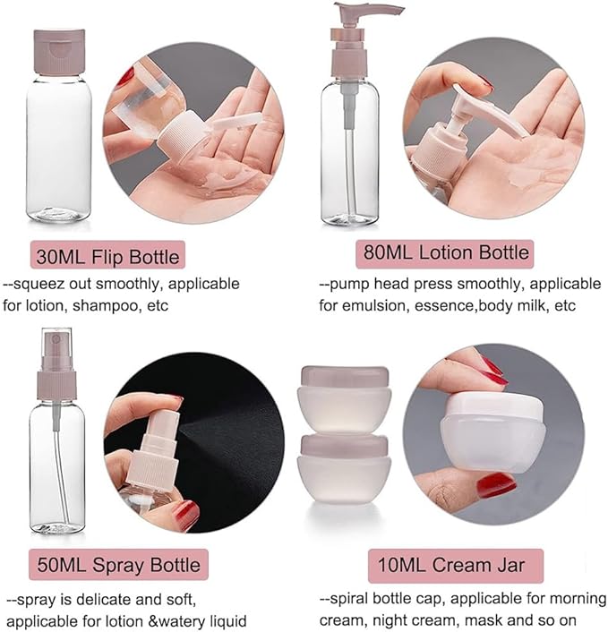12 Pack Travel Bottles Set for Toiletries TSA Approved Travel Size Containers for Toiletries with Labels BPA Free Leakproof Squeezable Refillable Airplane Travel Accessories for Shampoo Conditioner