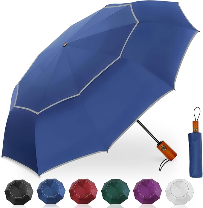 Satol Extra Large Golf Umbrella, 46/54/62 Inch Windproof 10 Ribs Vented Double Canopy Reflective Strips Automatic Open/Close Waterproof UV Protection Portable Compact Umbrella for Outdoor & Travel