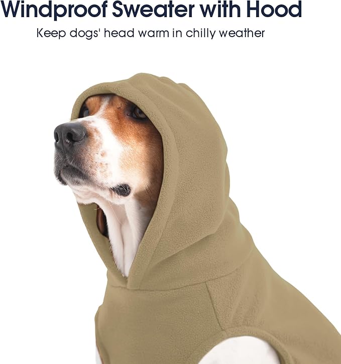 IECOii Dog Sweatshirt for Large Dogs, Hooded Fleece Vest with Leash Hole, XXXL Dogs Sweater for Giant Breed,Warm Polar Fleece Large Dog Hoodie for Fall Winter,Labrador,Golden Retriever, Khaki, 3XL