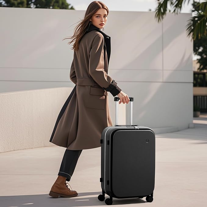 mixi 26 Inch Large Checked Luggage PC Hard Shell Suitcase Top Opening Aluminum Frame Travel Suitcases with Wheels, Black