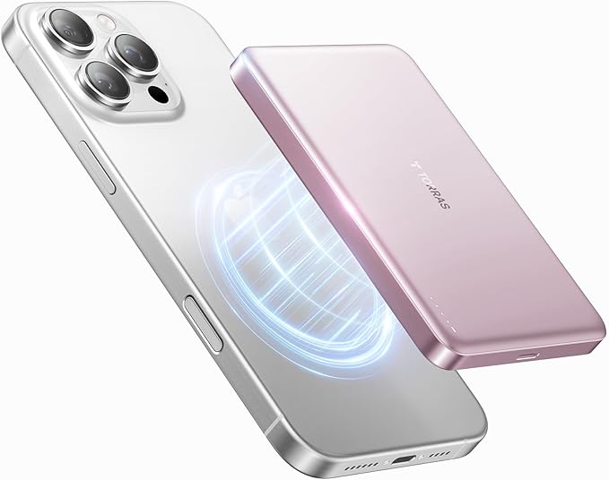 TORRAS MiniMag Power Bank,Ultra-Slim 10,000mAh Magnetic Wireless Portable Charger, 22.5W Fast Charging iPhone Air MagSafe Battery Pack Designed for iPhone 17 Pro Max/17 Pro/Air/16/15/14/13/12, Pink