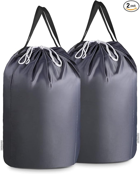 MCleanPin 140L Washable Laundry Bags with Handles,Dirty Clothes Storage for College Dorm or Travel, Laundry Liner Fit Most Laundry Hamper or Basket,2 Pack (Elegant Grey)