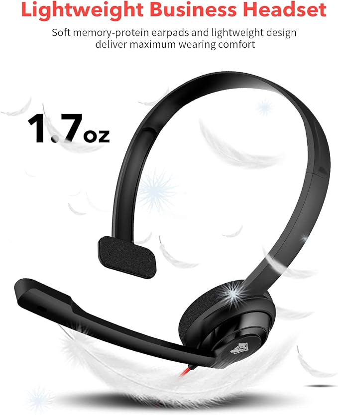 NUBWO HW02 USB Headset with Microphone Noise Cancelling &in-line Control, Ultra Comfort Computer Headset for Laptop pc, On-Ear Wired Office Call Center Headset for Boom Skype Webinars (USB-A)