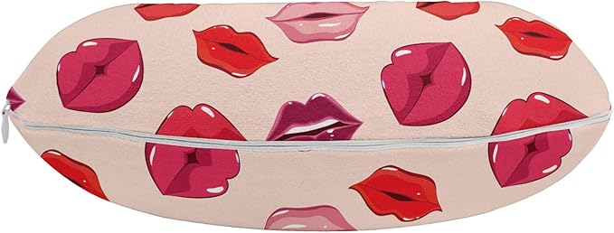 Ambesonne Kiss Travel Pillow Neck Rest, Repetitive Woman Lips in Warm Toned Listicks, Memory Foam Traveling Accessory for Airplane and Car, 12", Rose Red