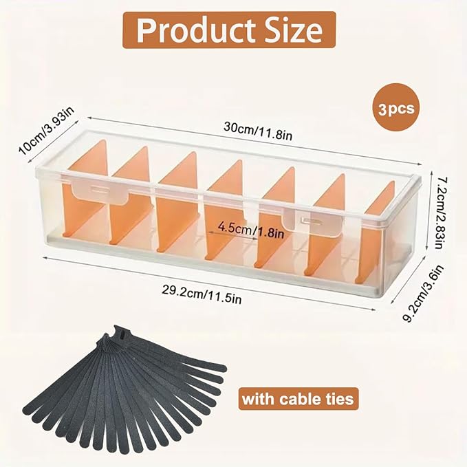 3 Pack Clear Cable Organizer Box with Lid, Plastic Charger Cable Cord Storage Organizer, Stackable Office Desk Organizers, Multifunctional Accessories Storage Box Fit in Home Drawer