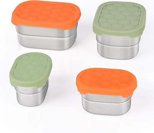 Stainless Steel Snack Containers for Kids & Salad Dressing Containers Sets | Easy Open Small Food Containers with Silicone Lids – Perfect Metal Lunch Box Containers for Daycare and School