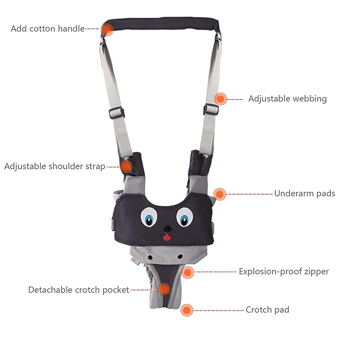 IULONEE Baby Walker, Handheld Kids Toddler Walking Harness Helper Assistant Protective Belt Child Activity Walker Adjustable Standing Up Walking Learning Helper for Toddler 7-24 Month (N-Grey)