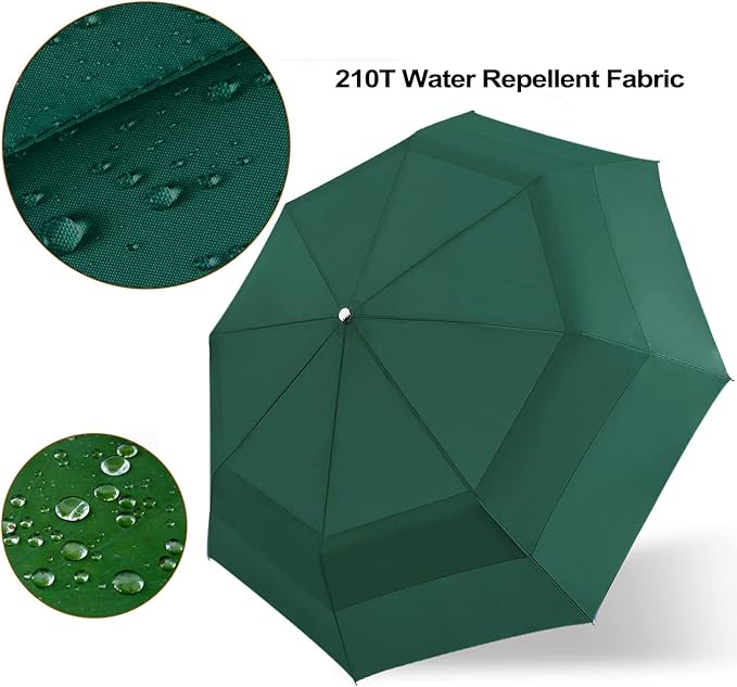 Lejorain Large Folding Golf Umbrella - Compact Mens Umbrellas Travel Rain and Windproof 54inch Collapsible Automatic Open Close Umbrella 210T Teflon Vented Double Canopy