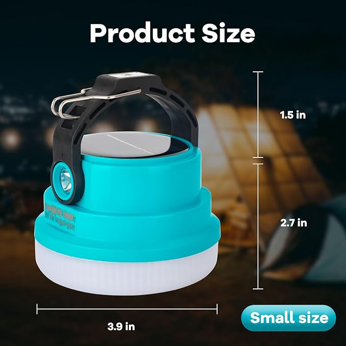 Solar Camping Lantern Rechargeable, 2-in-1 10000mAh Rechargeable Camping Light and Phone Charger for Hiking,Travel - Emergency Hanging Light for Hurricane, Power Outage, 100W, Blue