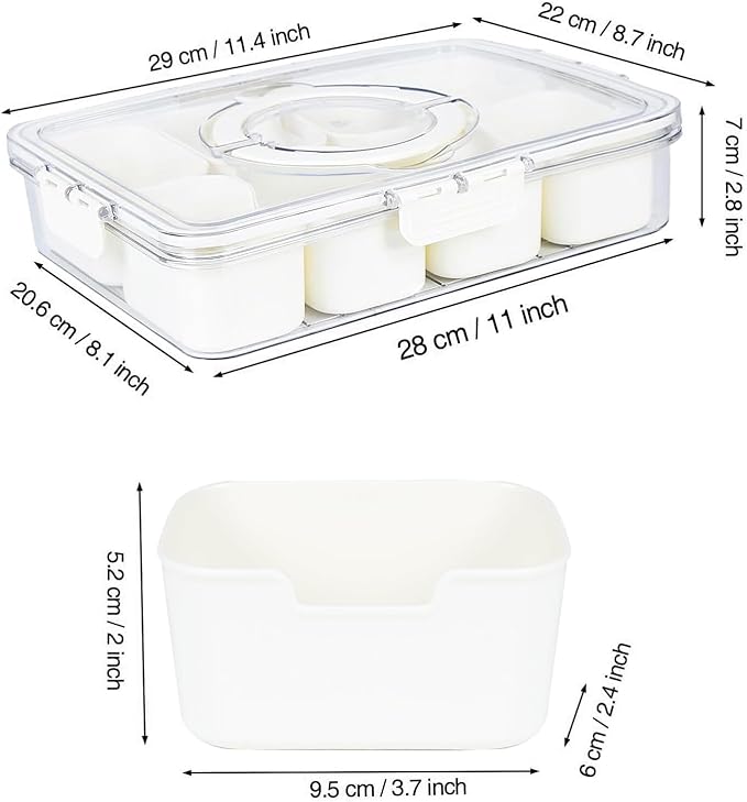 Snackle Box Container, Divided Serving Tray with Lid and Handle, Portable Charcuterie Board for Portable Snack Platters, Clear Organizer for Candy, Fruits, Nuts, Snacks, Perfect for Party, Travel