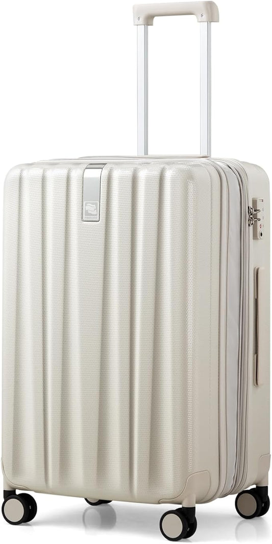 Hanke 24 Inch Expandable Checked Luggage Lightweight PC Hard Case luggage Suitcases with Wheels Travel Luggage Rolling Large Suitcase Travel Luggage Bag for Go To University.(Ivory White)