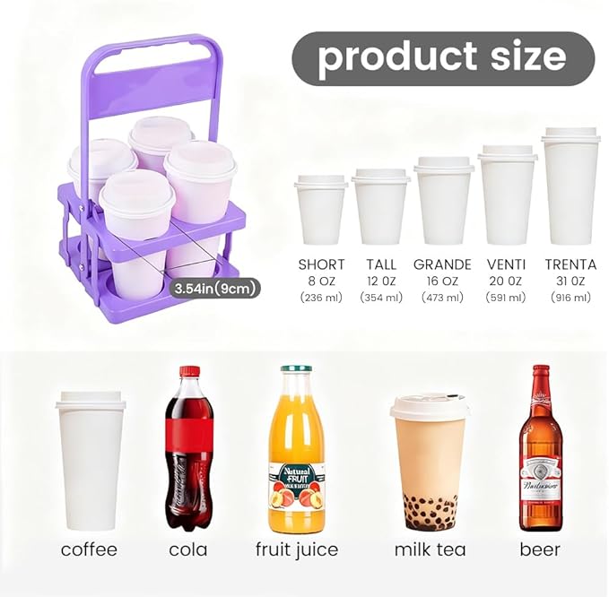 musbus Reusable Drink Carrier with Handle for Delivery Drivers, Portable Cup/Coffee Holder Accessories for Delivery, Foldable Drinks Caddy with Tray, Car Durable Plastic Festive Bottle, Vacation