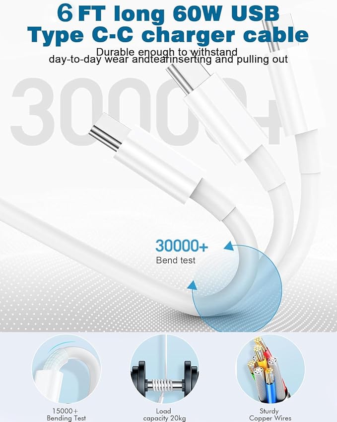 USB C Charger for iPhone 16/15 Charger Fast Charging,Type C Charge Apple Fast USB C Wall Chargers Block Adapter 6FT Long USBC Charging Cable Cord for iPhone 16 Pro Max/iPhone 15 Plus/iPad Pro/Air/Mini