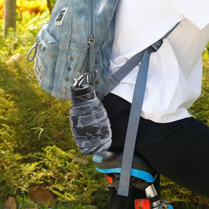 QiCheng&LYS Collapsible Water Bottle Sports Bottle 19.5OZ/580ml Travel Water Bottle for Men Women kids. BPA Free Food Grade Silicone. (Dark gray camouflage cup)