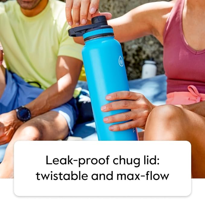 ThermoFlask 40 oz Bottle - Stainless Steel, Double-Wall Insulation & BPA-Free - Leakproof, Reusable with Spout Lid - Onyx Black/Splash (2 Pack)