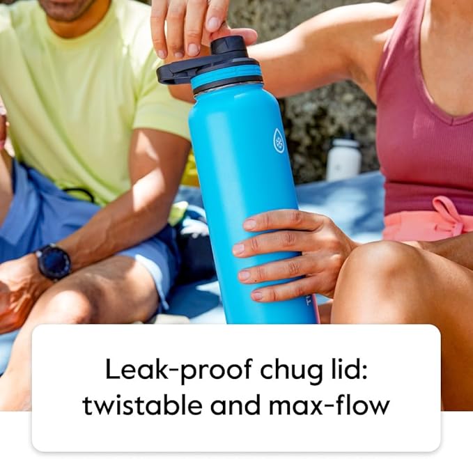 ThermoFlask Bottle with Spout Lid - Stainless Steel Water Bottles with Double-Wall Insulation & BPA-Free Spout Lids - Leak-Proof Reusable Bottles & Lids - 40 oz, Superior Blue / Mauve (2 Pack)