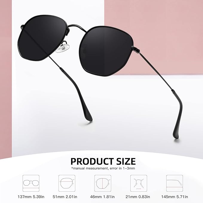 MEETSUN Polarized Hexagon Sunglasses for Women Men Polygon Square Sun Glasses UV400 Protection Metal Frame