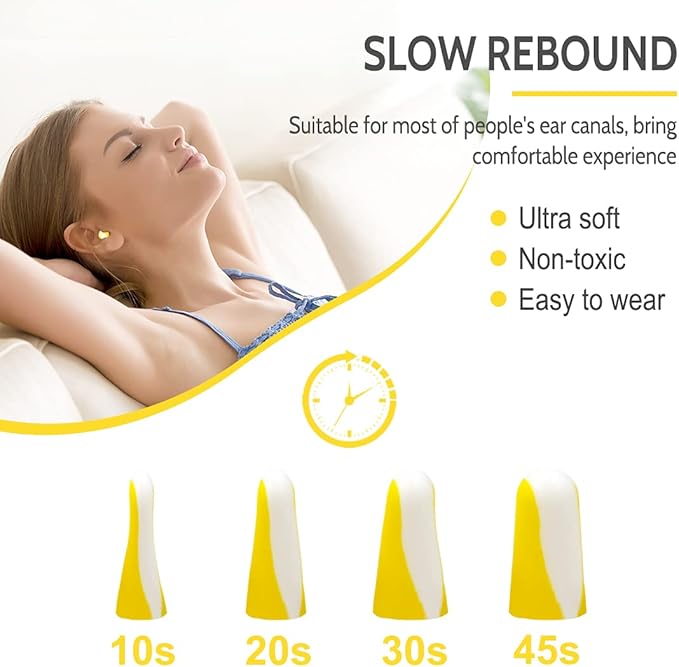 LYSIAN Foam Earplugs - 60 Pairs, 38dB Ear Plugs for Sleeping Noise Cancelling, Mowing, Shooting,Double Color Yellow/White