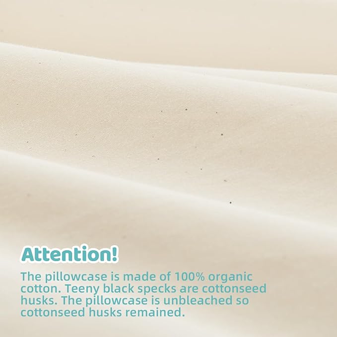 LOFE Organic Pillow with Pillowcase - 20x26 Youth Pillow with 100% Organic Cotton Shell, Adjustable Loft Organic Standard Plilow, Machine Washable, Soft, Perfect for Youth&Adults
