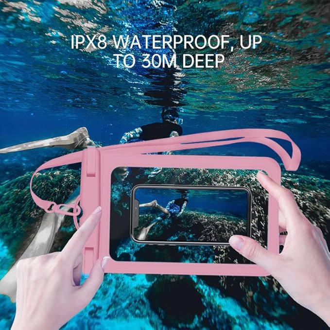 [Up to 8.9" 2 Pack Waterproof Phone Pouch Case,Waterproof Phone Bag for iPhone 17 16 15 14 13 Pro Max Plus Galaxy S25 S24 Ultar Plus+,IPX8 Cellphone Dry Bag Beach Travel Essentials-Pink