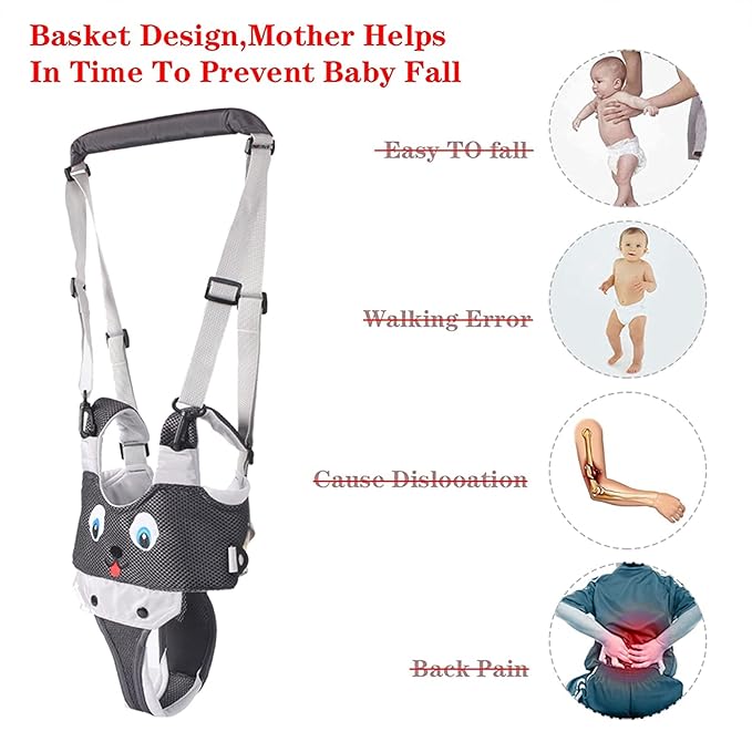 IULONEE Baby Walker, Handheld Kids Toddler Walking Harness Helper Assistant Protective Belt Child Activity Walker Adjustable Standing Up Walking Learning Helper for Toddler 7-24 Month (N-Grey)