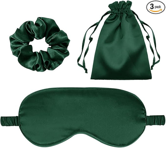 3Pcs Satin Eye Mask Silk Sleep Masks Set Silky Blindfold Eyeshade Blackout Eyes Cover Pouches Bag Scrunchy Wedding Gift