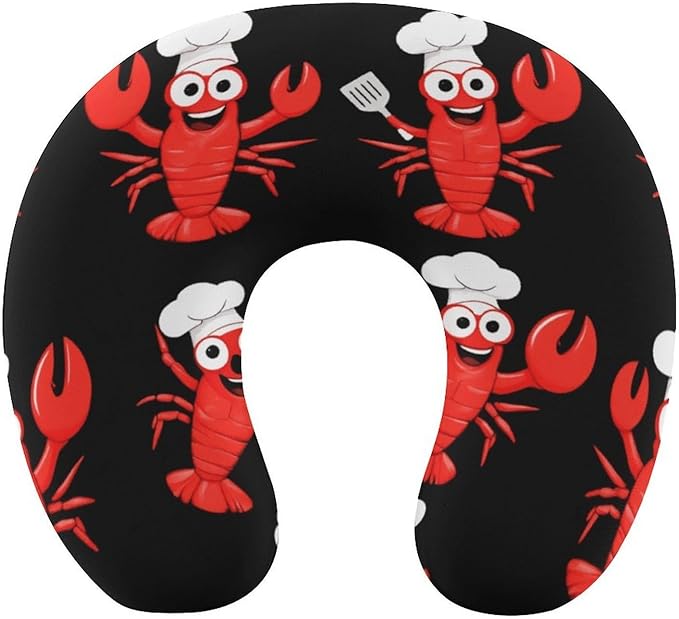 Kids Washable U-Shaped Travel Pillow Neck Support, Crawfish Chef U-Shape, Airplane Car Nap Chin Cushion