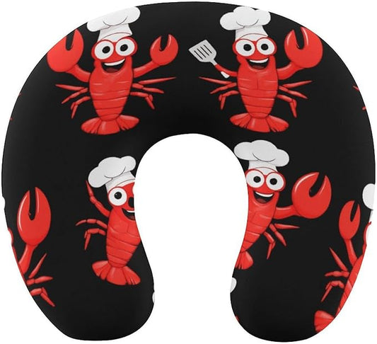 Kids Washable U-Shaped Travel Pillow Neck Support, Crawfish Chef U-Shape, Airplane Car Nap Chin Cushion