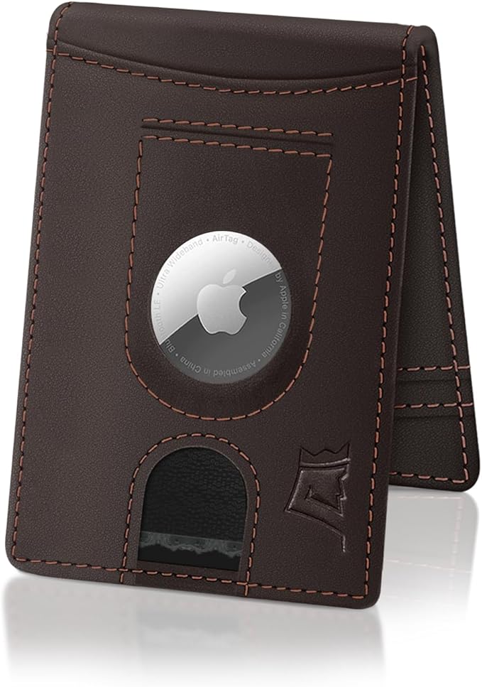 Kings Loot Trackable Airtag Wallet for Men | RFID Blocking Leather Design with Airtag Holder, Money Clip & Pull Tab | Minimalist Air Tag Wallets
