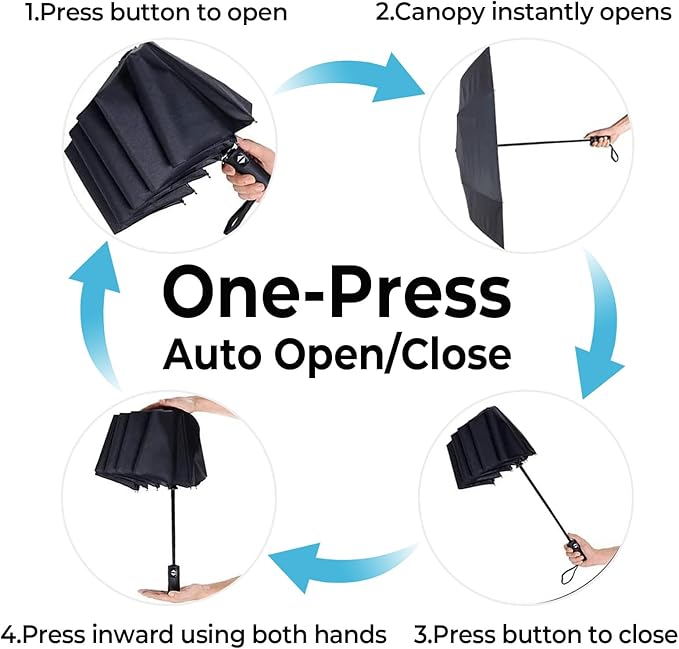 LLanxiry Compact Travel Umbrella, 44" Canopy, Automatic Open/Close Windproof Umbrella, 210T Pongee, 8-Rib Fiberglass, Travel Size Mini, Portable Rain/Sun Umbrellas UPF 50+ with Cover