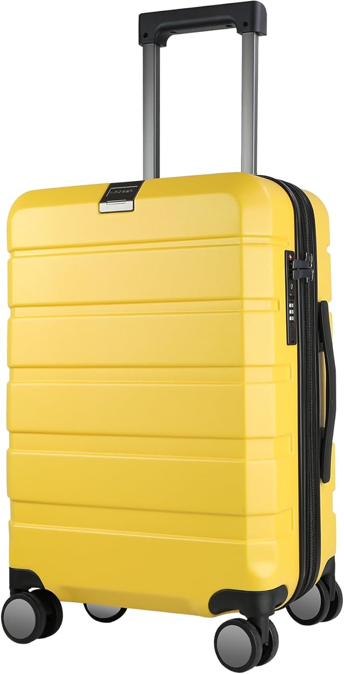KROSER Hardside Expandable Carry On Luggage with Spinner Wheels & Built-in TSA Lock, Durable Suitcase Rolling Luggage with USB Port, Carry-On 20-Inch Yellow